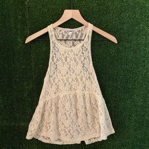 Express Sheer Peplum Ivory Lace Top